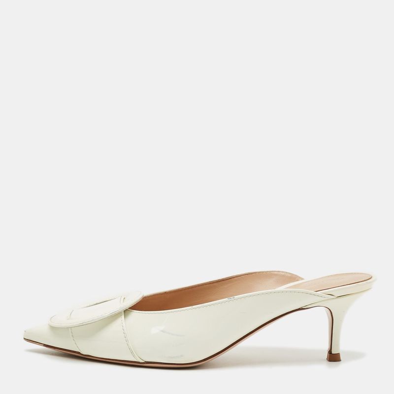 Gianvito Rossi Plexi Size 37 Cream Patent Leather Mules